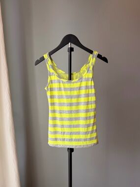 Retro Doll Yellow Striped Lace Back Tank Top S Women Party Neon Festival Hipster